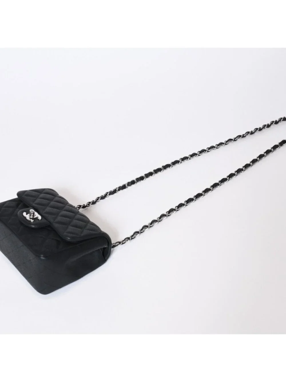 Chanel Mini Quilted 17 Chain Shoulder Bag CC Logo Caviar Leather Black
